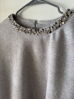 Lucky Brand embellished neckline swingy sweatshirt with back zip and raw hem